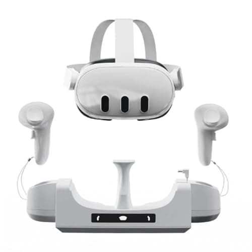 DollaTek Caricatore VR 3 in 1 Base di contatto Dock di ricarica montabile a parete con indicatore luminoso a LED per Quest 3 occhiali/maniglie Base di ricarica Accessori Antiscivolo