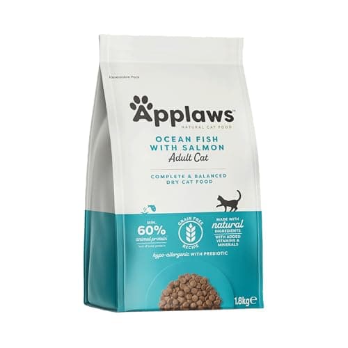 Applaws Alimenti completi per gatti adulti secchi e senza cereali di Applaws, pesce dell'oceano con salmone - sacchetto richiudibile da 1,8 kg
