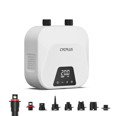 CYCPLUS Pompa d'Aria SUP Smart da 20 PSI, con Batteria Ricaricabile, Gonfiaggio e Sgonfiaggio Intelligente, Arresto Automatico. Ideale per Stand Up Paddle Boards, Aquiloni, Tende, Materassi (Bianco)