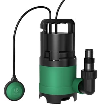 VOUNOT Pompa Sommersa per Acque Sporche, Pompa Immersione, Portata Max 8000 l/h, Prevalenza Max 5.5 m, Immersione max 7m, Impurità Ø 25 mm, con Interruttore a Galleggiante, Verde