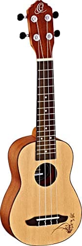 Ortega Guitars Ukulele Soprano acustico - Bonfire Series - top in abete rosso con motivo disegnato a laser (RU5-SO)