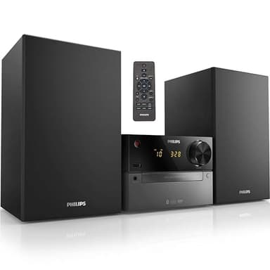 PHILIPS Micro Music System TAM4505 60W: Stereo Bluetooth con CD, MP3-CD, radio FM, riproduzione USB, altoparlanti Bass Reflex, design classico e ingresso audio per la casa