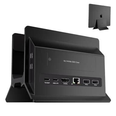 PULWTOP Verticale Docking Station, USB C Macbook Docking Station con M.2 NVMe SSD custodia(SSD non incluso), 4K e 60Hz, 2 porte USB C10 Gbit/s, Supporto Macbook Dock per laptop, MacBook, Mac Min, Nero