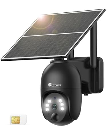 ctronics 2K 4G LTE Telecamera da Esterno con SIM, PTZ IP Telecamere con Pannello Solare Senza Fili, 10400mAh Batterie, PC/FTP/Cloud, Visione Notturna a Colori & Rilevamento del Movimento, IP66