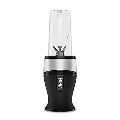 Ninja Frullatore piccolo, 700 W, 2 tazze 470 ml con coperchi a beccuccio, per frullati, trita ghiaccio e frutta congelata, argento/nero, QB3001EUS