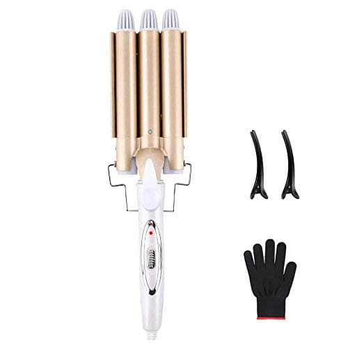 3 Tubi Piastra Onde Ferro Arricciacapelli, Reyke Professionale Ceramica Capelli 3 Rami, Temperatura Regolabile per Acconciature Effetto Riccio e Ondulati 22mm