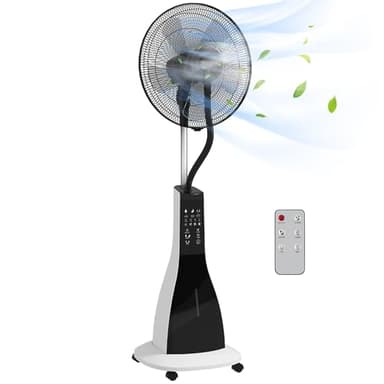 HOMCOM Ventilatore Nebulizzatore con Serbatoio 3L, Timer, 3 Modalità e 3 Velocità, Ventilatore a Piantana in Metallo e ABS, 44.5x38.5x120 cm, Bianco e Nero
