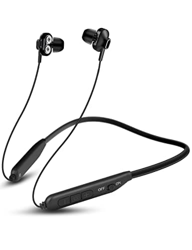 MAS CARNEY BI2 Cuffie Bluetooth Sport, Auricolari Bluetooth con Filo, Cuffie Bluetooth con Archetto da Collo Magnetici, Auricolare Bluetooth con Doppio Driver e Bass per Fitness, Running.