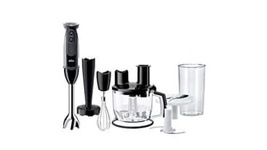 Braun MQ 5277BK Frullatore a immersione – MultiQuick 5 Vario Frullatore ad immersione con base in acciaio inox, 1000 Watt, con set di accessori da 4 pezzi, nero