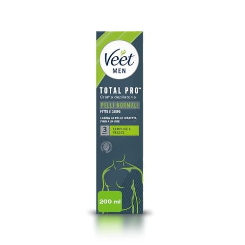 Veet Men Crema Depilatoria Uomo Petto e Corpo per Pelli Normali, Dermatologicamente Testata, Efficace Dopo 5 Minuti, 200 ml