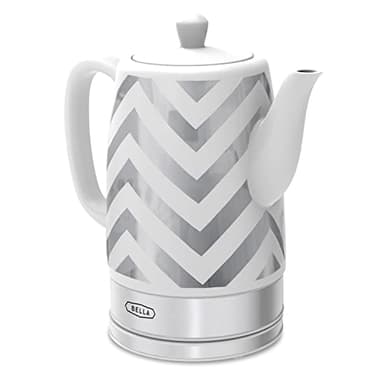 BELLA Bollitore elettrico - Scalda acqua in ceramica con base girevole staccabile, spegnimento automatico e protezione contro l'ebollizione, capacità 1,5 L, chevron argento