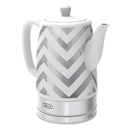 BELLA Bollitore elettrico - Scalda acqua in ceramica con base girevole staccabile, spegnimento automatico e protezione contro l'ebollizione, capacità 1,5 L, chevron argento