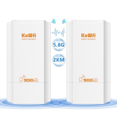 KuWFi Ponte Wireless Esterno, 5.8G Wireless Bridge 900Mmbps, 12dBi antenna wifi lunga distanza con display a LED, Soluzione di Trasmissione 2KM, Accesso Point wifi per telecamera/Starlink Router