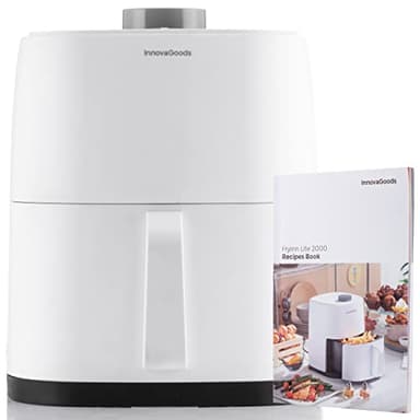 InnovaGoods® Friggitrice ad aria 2 litri, friggitrice 1200W, airfryer con +100 ricette in italiano, friggitrice ad aria calda con cestello antiaderente timer e flusso d'aria a 360° gradi per 2 persone