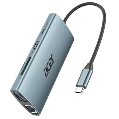 Acer HUB USB C, Adattatore USB C con HDMI 4K a VGA, Ethernet Gigabit, 100W PD, Lettore di Schede SD/TF, 3 USB, Docking Station USB C per MacBook, Laptop, PC