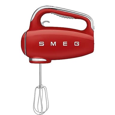 Smeg, Sbattitore Elettrico HMF01RDEU, 9 Livelli di Velocità, Funzione Turbo, Sistema di Avvio Smooth Start, 4 Fruste, 2 Ganci Impastatori e Avvolgicavo in Dotazione, 250W, Rosso
