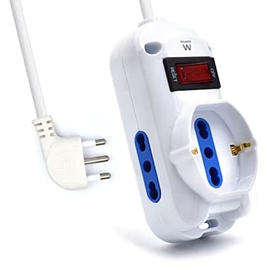 Ewent EW3918 Multipresa Ciabatta Elettrica 3 Posti, 2 prese Ita 10/16A+1Schuko, protezione Sovraccarico Sovratensione 250V/2500W spina Italiana 10A cavo 1.5m, Bianco