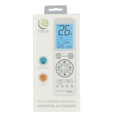 Wellclima PLUS telecomando universale per condizionatore climatizzatore alta qualità, display e tastiera retroilluminati, luce led illuminazione notturna