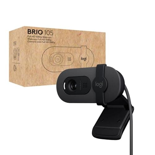 Logitech Brio 105 webcam professionale Full HD 1080p con correzione automatica illuminazione, USB-A, copriobiettivo, configurazione facile, compatibile con Windows, macOS, ChromeOS - Grafite