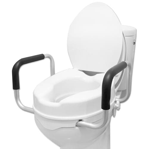 PEPE - Rialzo WC per Anziani con Braccioli e Coperchio (10 cm Altezza), Alzawater per Protesi Anca, Rialzo per WC Disabili, Universale, Bianco