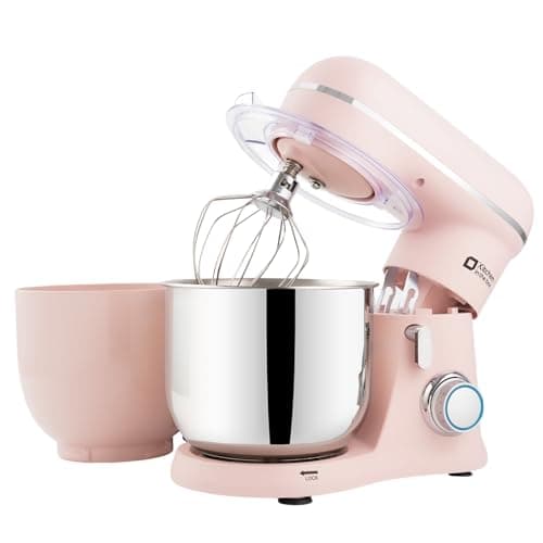 Kitchen in the box Impastatrice Planetaria, 2 Ciotole 3.5L Piccolo Impastatrice Professionale, 10 Velocità Leggero con Uncino Impastatore, Mescolatore, Frusta Sbattitric (Rosa Chiaro)