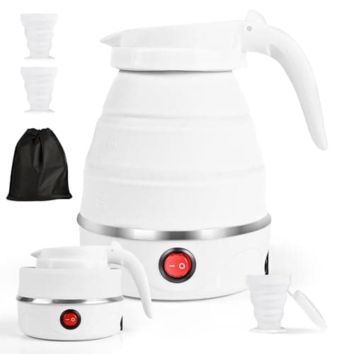 Bollitore Elettrico pieghevole, 0,6 l, Mini Bollitore da Viaggio Piccolo, Pieghevole Bollitore Elettrico Portatile, per Escursioni in Campeggio e i viaggi, l'escursionismo, l'outdoor (Bianco)