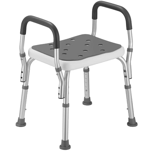 BAKAJI Sgabello Bagno in Alluminio Altezza Regolabile Sedile Doccia Sedia Vasca Ausilio per Anziani, Piedini in gomma Antiscivolo, portata fino a 150 Kg, (Rettangolare 52 x 42 x 59-71.6 cm)