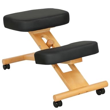 HOMCOM Sedia Ergonomica Inginocchiata con Altezza Regolabile, Sedia Ergonomica Posturale da Ufficio e Casa, Sgabello Ergonomico Inginocchiatoio in Legno con Rotelle, Nero