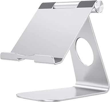 OMOTON Supporto Tablet Regolabile, Porta Tablet, Dock da Tavolo per Corsi Online e Video, Universale Stand in Alluminio per iPad Air 5, iPad 10, Pro 12.9, Samsung Galaxy Tab, Altri Tablet, Argento