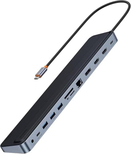 Baseus Docking Station Triple Display 12 in 1 con 2 lettori HDMI 4K, DP, 100 W PD, 3 USB 3.0, 1 USB C, Gigabit Ethernet, SD e TF Card Reader per MacBook/Dell/HP/Surface/Steam Deck