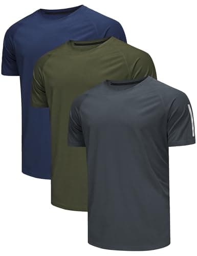 Djtnzdm Fitness T Shirt Uomo Maglia Palestra Poliestere Traspirante Asciugatura Rapida Running Sportiva Maglietta Golf Tennis T-Shirt Estate (Pacco da 3) L Blu Verde Grigio