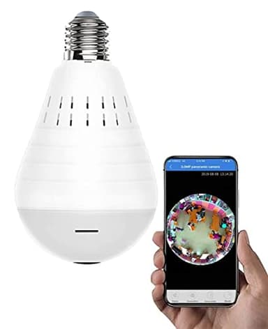DISCORAMA TELECAMERA WI FI A BULBO CON VISIONE PANORAMICA A 360°, TELECAMERA DI SORVEGLIANZA WIRELESS CON CONTROLLO REMOTO TRAMITE APP, TELECAMERA LAMPADINA SICUREZZA DOMESTICA