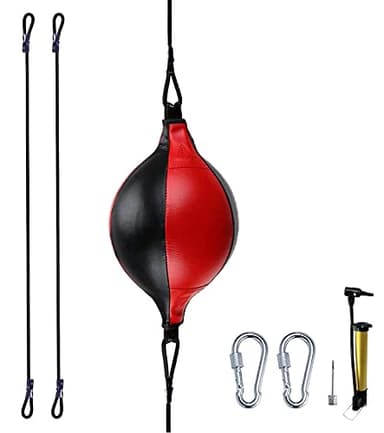 HUINING - Palla da boxe universale a doppia punta, in pelle, per MMA Muay Thai, per allenamento a soffitto, colore: nero e rosso