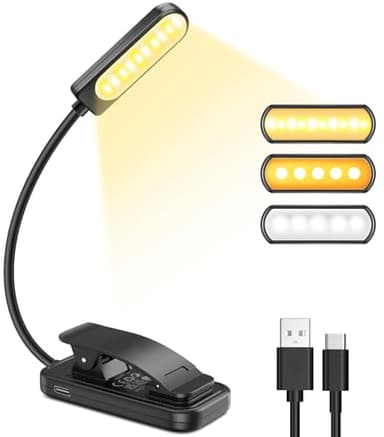 Luce per Lettura Libri a Letto, USB Ricaricabile Lampada da Lettura 10LED Dimmer Continua, Portatili Luce da Lettura per Libro, 3 Colore Luce Lettura Libro Notturna per PC, Viaggio, Kindle, Bambini
