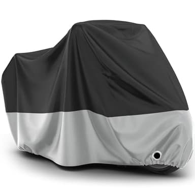 Favoto Telo Coprimoto Esterna Impermeabile - Copertura per Moto XL Oxford Antipolvere Protezione UV con Foro per Lucchetto Fibbia Antivento 220x105x125cm Nero Argento