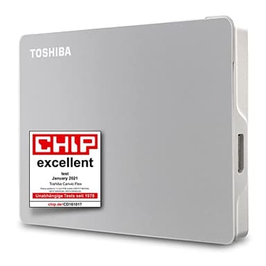 Toshiba 2TB Canvio Flex Portable External Hard Drive for Mac, Windows PC and Tablet use, compatible with most USB-C and USB-A devices, Silver (HDTX120ESCAA)