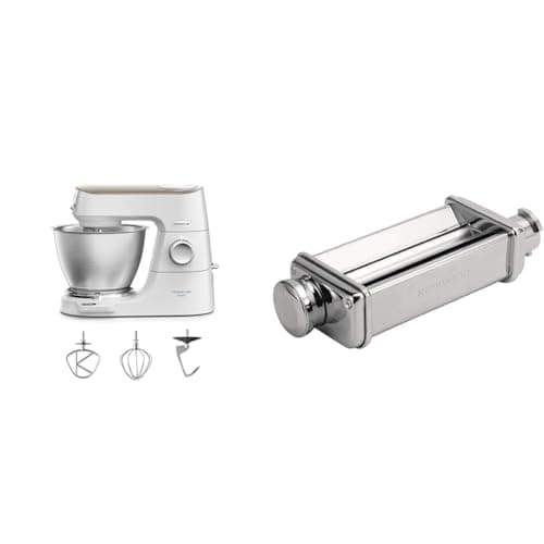 Kenwood Titanium Chef Baker XL KVC65.001WH, Impastatrice Planetaria con Bilancia Integrata & KAX980ME Accessorio Sfogliatrice per Impastatrice Planetaria, Acciaio Inossidabile
