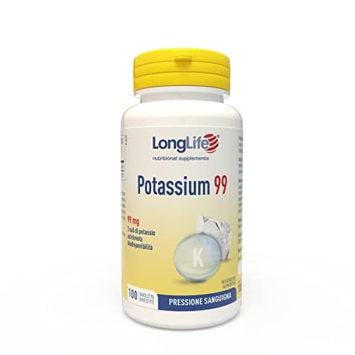 LongLife® Potassium 99 | 3 sali di potassio | Ad alta biodisponibilità | 100 tavolette rivestite | Pressione sanguigna, funzione muscolare e neurologica | Senza glutine e vegano