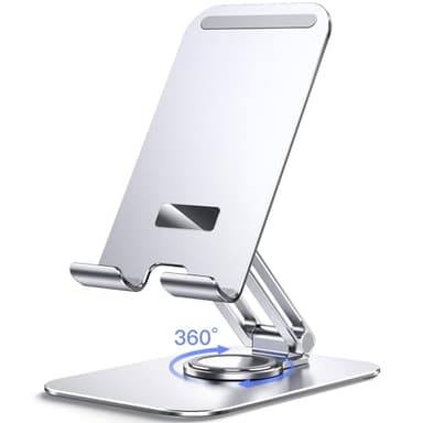JETech Supporto Tablet, Regolabile Girevole Scrivania Titolare con 360 Gradi Rotante Base, Pieghevole Culla per iPad/iPad Pro/Air/Mini, Galaxy Tab A8/A7 Lite/A7/S8/S7, Tab/Phones(4-13"), Argento