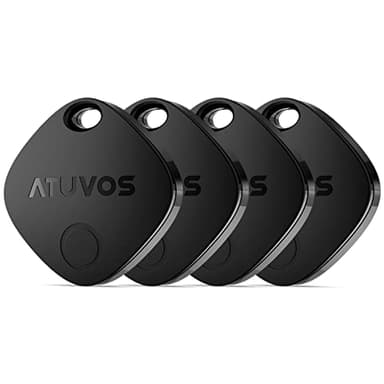 ATUVOS Smart Air Tracker tag 4 pezzi Nero, Bluetooth Trova oggetti Compatibile con Apple Dov'è (solo iOS, Android non supportato), Localizzatore Chiavi per Borse, Bagagli, Zaini, Batteria Sostituibile