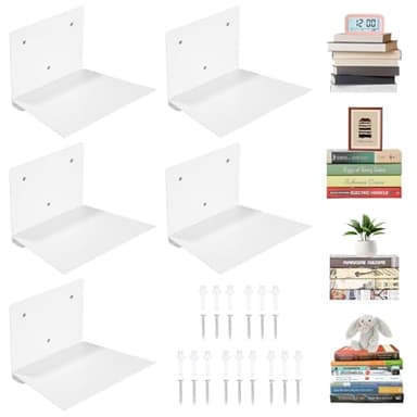 Ixydor 5 Pezzi Librerie Mensole da Muro, Mensole Sospese Invisibili, Mensola Sospesa Bianca per Soggiorno, Mensole da Muro per Libri Invisibili Metallo Adatte a Camera da Letto, Soggiorno, Ufficio