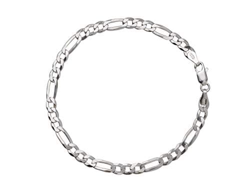 Aka Gioielli® - Bracciale Uomo Donna in Argento Sterling 925 Rodiato - Catena Modello Figaro Piatta 4.4 mm - Lunghezza: 19 cm