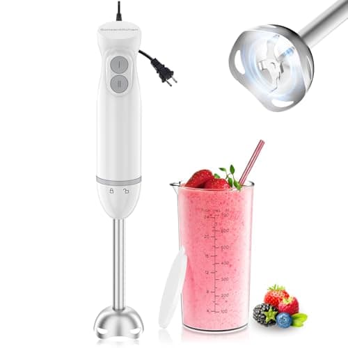 Bonsenkitchen Frullatore a Immersione 2 in 1, Minipimer in acciaio inossidabile da 1000 W, 2 Velocità, con Misurino da 700 ml con Coperchio, per Pappe, Zuppe, Frullati, Puree