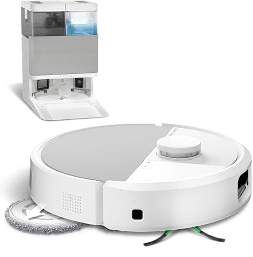 iRobot Roomba Plus 505 Combo + Stazione AutoWash, Robot Aspirapolvere Lavapavimenti, ClearViewPro LiDAR,DualClean,SmartScrub, Riconoscimento Oggetti, Pulizia a Zone, Controllo Vocale e App, Bianco