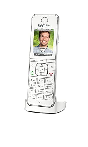 FRITZ!Fon C6, Telefono Cordless DECT (display a colori di alta qualità, telefonia HD, servizi Internet, ottimizzato per il funzionamento solo con FRITZ!Box), colore bianco, versione internazionale