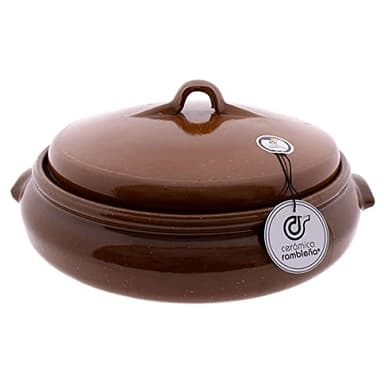 CERÁMICA RAMBLEÑA | Casseruola con Coperchio di Argilla Refrattaria Terracotta | Casseruola Ceramica | Casseruola a Fuoco Diretto e per Forno | Fatto in Spagna | 35x33x12 cm