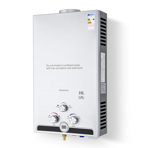 CO-Z 18L Scaldabagno a Gas GPL con Modalità Inverno ed Estate Caldaia a Gas GPL da 30.6 kW a Parete senza Serbatoio Scaldacqua Istantaneo Automatico con Anima in Rame e Display a LED(18L Argento)