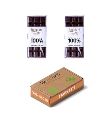 Beppiani 100% Massa di Cacao, Cioccolato Artigianale, vegana, senza zucchero, ricca di antiossidanti, per diete bilanciate – Made in Italy set (2 Tav. Classica)
