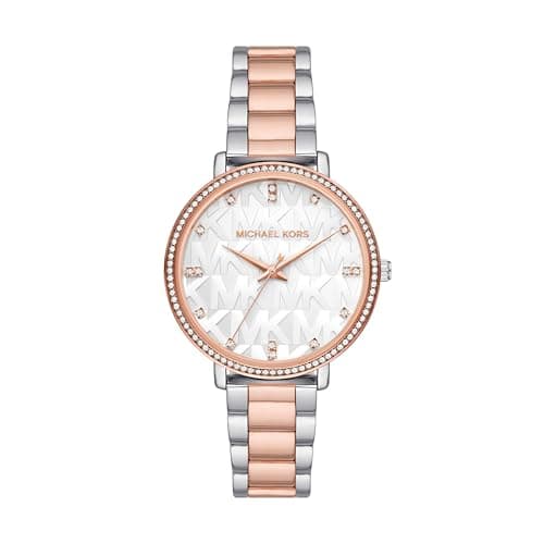 Michael Kors Orologio Quarzo Donna, misura cassa 38.00mm con quadrante Argento Analogico e cinturino Two-Tone Rose in Cinturino in metallo MK4667