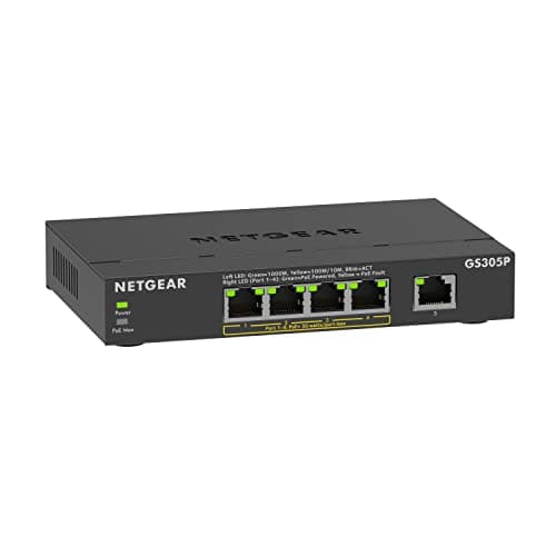 NETGEAR Switch Ethernet Unmanaged (GS305P), Switch PoE a 5 Porte, con 4 PoE+ a 63 W, Montaggio su Scrivania o a Parete